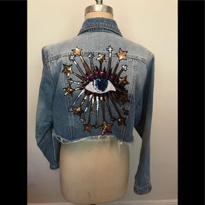 Evil eye stressed jean jacket